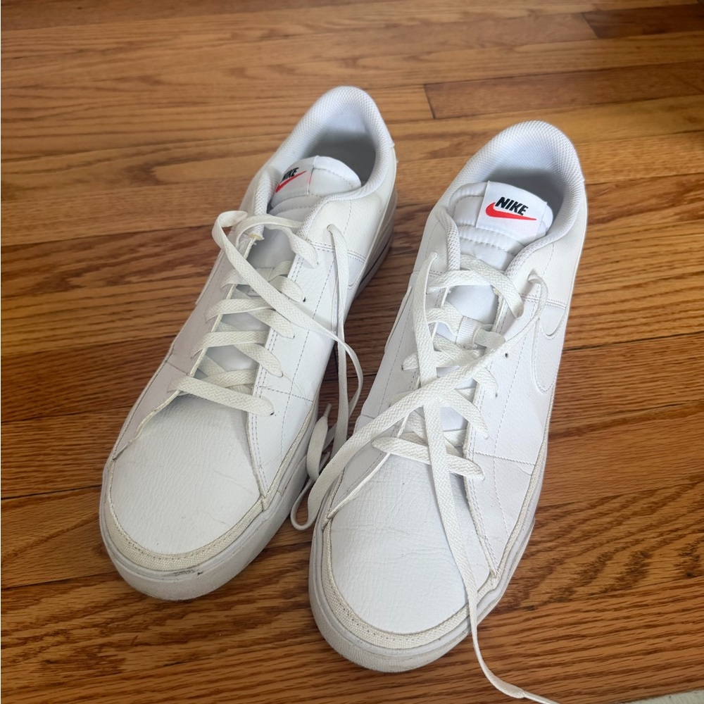 Nike White Low-Top Leather Sneakers with Red Logo